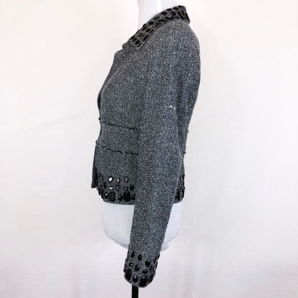 WHBM gray jacket with black beaded trim - Picture 4 of 8